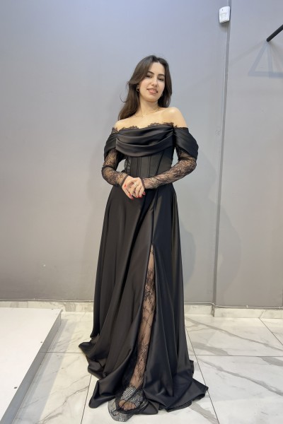  DANTEL DETAYLI SATEN ABİYE