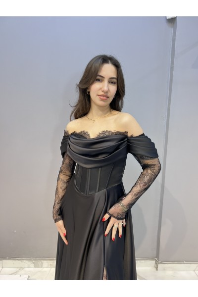  DANTEL DETAYLI SATEN ABİYE